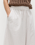 Seersucker Cropped Palazzo Trousers