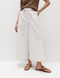 Seersucker Cropped Palazzo Trousers