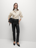 Faux Leather Straight Leg Trousers