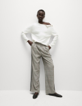 Checked Pull On Wide Leg Trousers