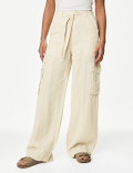 Lyocell Blend Utility Wide Leg Trousers