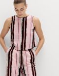 Linen Rich Striped Wide Leg Trousers