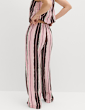 Linen Rich Striped Wide Leg Trousers