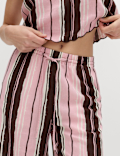 Linen Rich Striped Wide Leg Trousers