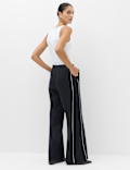 Ponte Side Stripe Drawstring Wide Leg Joggers