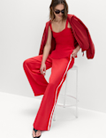 Side Stripe Wide Leg Trousers with Linen