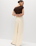 Side Stripe Wide Leg Trousers with Linen