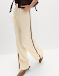Side Stripe Wide Leg Trousers with Linen