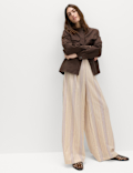 Striped Wide Leg Trousers with Linen