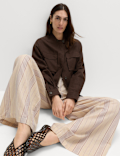 Striped Wide Leg Trousers with Linen