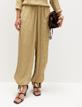Tie Hem Crinkle Drawstring Balloon Trousers