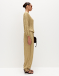 Tie Hem Crinkle Drawstring Balloon Trousers