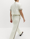 Linen Rich Side Detail Wide Leg Trousers