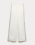 Linen Rich Side Detail Wide Leg Trousers