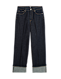 Mid Rise Wide Leg Turn Up Jeans