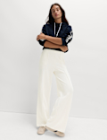 Cotton Blend Cosy Rib Pintuck Wide Leg Trousers
