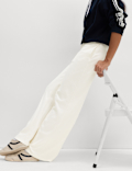 Cotton Blend Cosy Rib Pintuck Wide Leg Trousers