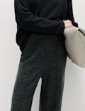 Cotton Blend Cosy Rib Pintuck Wide Leg Trousers