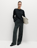 Cotton Blend Cosy Rib Pintuck Wide Leg Trousers