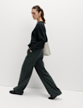 Cotton Blend Cosy Rib Pintuck Wide Leg Trousers