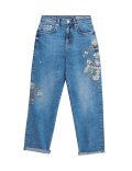 Boyfriend Embroidered Ankle Grazer Jeans