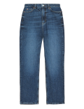 Cotton Blend Straight Leg Ankle Grazer Jeans