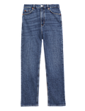 Cotton Blend Straight Leg Ankle Grazer Jeans