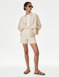 Denim Pleat Front Shorts