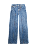 High Waisted Pintuck Wide Leg Jeans
