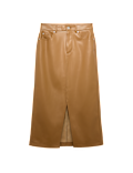 Faux Leather Midi Split Front A-Line Skirt