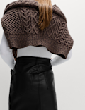 Faux Leather Midi Split Front A-Line Skirt