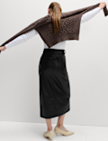 Faux Leather Midi Split Front A-Line Skirt
