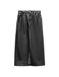 Faux Leather Midi Split Front A-Line Skirt