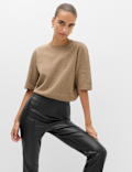 Faux Leather High Waisted Ankle Grazer Trousers