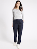 Linen Rich Drawstring Tapered Leg Trousers