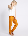 Linen Rich Drawstring Tapered Leg Trousers