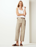 Pure Cotton Wide Leg Cropped Trousers