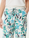 Linen Rich Leaf Print Wide Leg Trousers