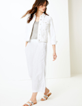 Linen Rich Wide Leg Cropped Trousers