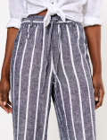 Linen Drawstring Wide Leg Trousers