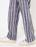 Linen Drawstring Wide Leg Trousers