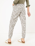 Linen Floral Drawstring Tapered Trousers