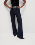 Patch Pocket Flare High Waisted Jeans