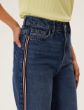 High Waisted Side Trim Wide Leg Jeans