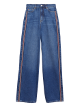 High Waisted Side Trim Wide Leg Jeans