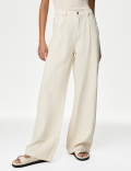 Linen Blend High Waisted Wide Leg Jeans