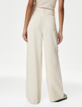 Linen Blend High Waisted Wide Leg Jeans
