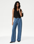 Linen Blend High Waisted Wide Leg Jeans