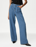 Linen Blend High Waisted Wide Leg Jeans