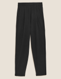 Jersey Pleat Front Tapered Trousers